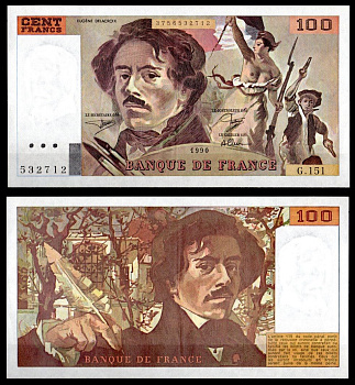 Франция 100 франков 1990 Pick 154 e бумага 7222-23-3-1