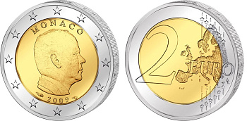 Монако 2 евро 2009 Князь Альберт II KM 195 биметалл UNC 4571-852