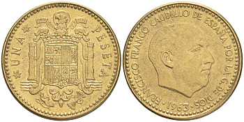 Испания 1 песета 1963 (64) Франсиско Франко (1939-1975) KM 775 алюминиевая бронза 4561-814