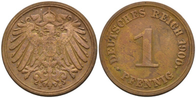 Германия 1 пфенниг 1900 E KM 10, J. 10 медь 4567-1148