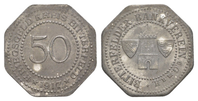 Биттерфельд 50 пфеннигов 1917 Bankverein G.m.u.H Funck 44.5A, Men05 2917.9, Men18 3746.9 железо 4582-1153