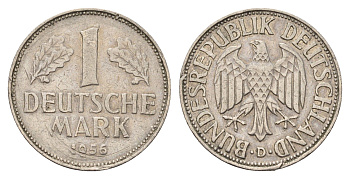 ФРГ 1 марок 1956 D KM 110, J 385 медно-никель 4675-253