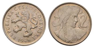 Чехословакия 2 кроны 1948 KM 23 медно-никель UNC 4678-642