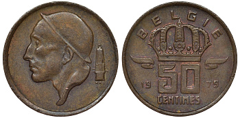 Бельгия 50 сантимов 1979 Belgie KM 149 бронза 4124-547