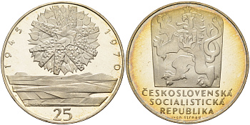 Чехословакия 25 крон 1970 25 лет чехословацкого освобождения KM 69 серебро PROOF 1066-11-12