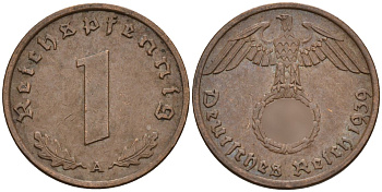 Германия 1 рейхспфенниг 1939 A KM 89, J. 361 бронза 4147-1144