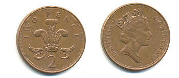 Великобритания 2 пенса 1996 Елизавета II (1952-2022) KM 936а, Spink 4386 (C4) сталь плакированная медью 177-843