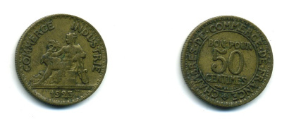 ФРАНЦИЯ 50 САНТИМОВ 1925 KM 884 алюминиевая бронза 84-366