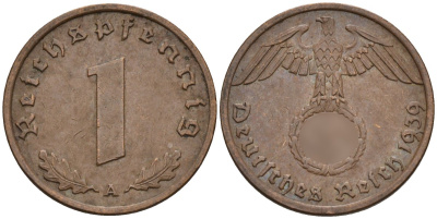 Германия 1 рейхспфенниг 1939 A KM 89, J. 361 бронза 4147-1144