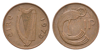 Ирландия 1 пенни 1979 мифологическая птица лира KM 20 бронза 4690-418