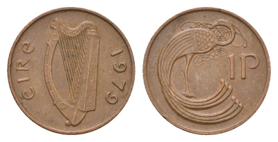 Ирландия 1 пенни 1979 мифологическая птица лира KM 20 бронза 4690-418