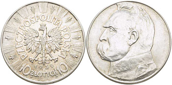 ПОЛЬША 10 ЗЛОТЫХ 1939 W, ЮЗЕФ ПИЛСУДСКИЙ KM 29 серебро 5010-1114