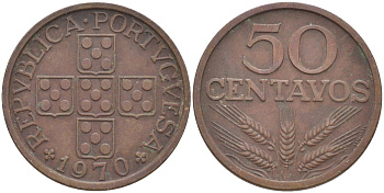 Португалия 50 сентаво 1970 KM 596 бронза 219-914