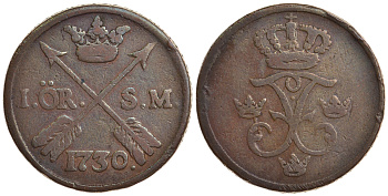 Швеция 1 эре 1730 Фредерик I (1720-1751) KM 416.1 медь 4179-415