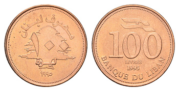 Ливан 100 ливров 1995 кедровое дерево KM 38 медь цинк UNC M72-08