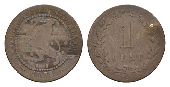 Нидерланды 1 цент 1878 Виллем III (1849-1890) KM 107 бронза 53-248