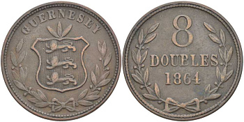 Гернси 8 даблов (дублей) 1864 KM 7 бронза 3996-522