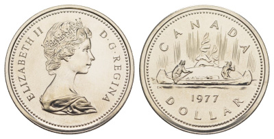 Канада 1 доллар 1977 Елизавета II (1952-2022), каноэ KM 117 никель PROOF-LIKE (BU) 4185-544