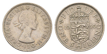 Великобритания 1 шиллинг 1959 Елизавета II (1952-2022), Английский герб KM 904, Spink 4147 медно-никель 4699-512