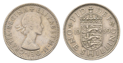 Великобритания 1 шиллинг 1959 Елизавета II (1952-2022), Английский герб KM 904, Spink 4147 медно-никель 4699-512