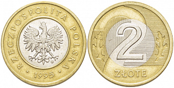 Польша 2 злотых 1995 MW KM 283 биметалл 4519-947