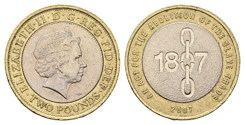 Великобритания 2 фунта 2007 200 лет со дня отмены работорговли в Британской Империи KM 1075 биметалл 4111-711