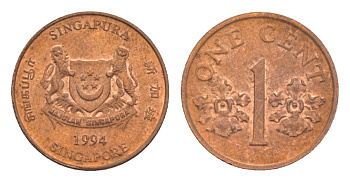Сингапур 1 цент 1994 KM 98 цинк с медным покрытием 4640-636