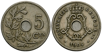 Бельгия 5 сантимов 1904 Belgie KM 55 медно-никель 4173-121