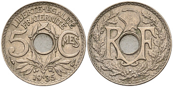 Франция 5 сантимов 1935 KM 875 медно-никель 4596-635