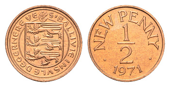 Гернси 1/2 нового пенни 1971 год-тип KM 20 бронза UNC M70-12