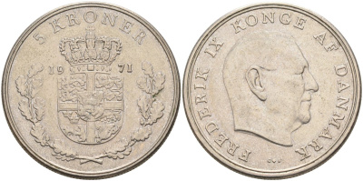 Дания 5 крон 1971 С; S; Фредерик IX (1947-1972) KM 853.1 медно-никель 189-1234