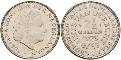 Нидерланды 2 1/2 гульдена 1979 400 лет Утрехтскому союзу, Юлиана (1949-1980) KM 197 никель 4157-416