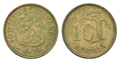 Финляндия 10 пенни 1978 KM 46 алюминиевая бронза 4685-1031