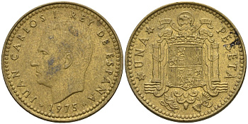 Испания 1 песета 1975 (79) Хуан Карлос I (1975-2014) KM 806 алюминиевая бронза 4604-427
