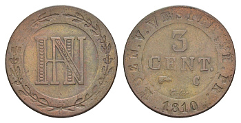 Вестфалия 3 сантима 1810 C, Жером Бонапарт (1807-1813) KM 92 медь 4654-116