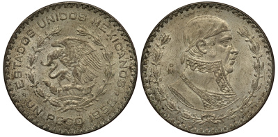 Мексика 1 песо 1958 Хосе Мария Морелос KM 459 серебро 107-915
