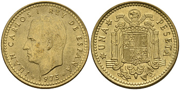 Испания 1 песета 1975 (78) Хуан Карлос I (1975-2014) KM 806 алюминиевая бронза 4604-241