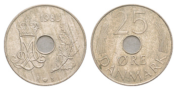 Дания 25 эре 1983 Маргрете II (1972-2024) KM 861 медно-никель 4654-341