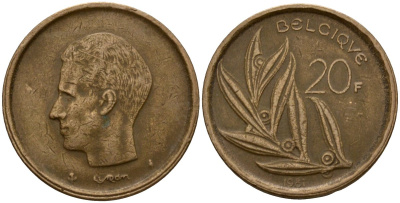 Бельгия 20 франков 1981 Belgique, Бодуэн I (1951-1993) KM 159 никель бронза 4601-336