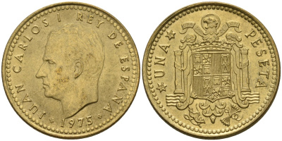 Испания 1 песета 1975 (78) Хуан Карлос I (1975-2014) KM 806 алюминиевая бронза 4604-241