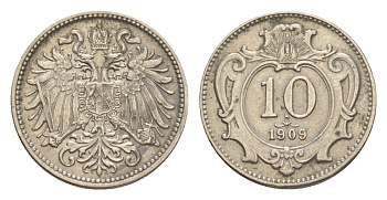 Австрия 10 геллеров 1909 Франц Иосиф I (1848-1916) KM 2802 никель 4639-1042