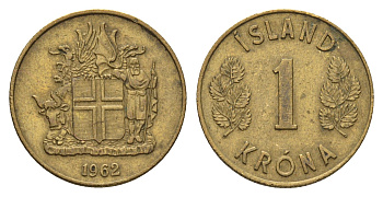 Исландия 1 крона 1962 KM 12a никель латунь 4691-432