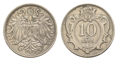 Австрия 10 геллеров 1909 Франц Иосиф I (1848-1916) KM 2802 никель 4639-1042