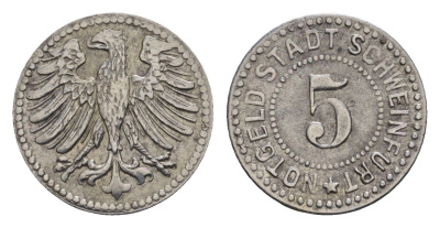 Швайнфурт 5 пфеннигов ND Funck 491.1, Men05 23180.1, Men18 29008.1 железо 1531-1112