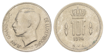 Люксембург 10 франков 1974 Герцог Жан (1964-1999) KM 57 никель 4641-1056