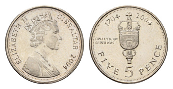 Гибралтар 5 пенсов 2006 300 лет захвату Гибралтара KM 1049 медно-никель UNC 4649-445