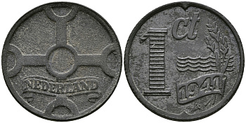 НИДЕРЛАНДЫ 1 ЦЕНТ 1941 ВИЛЬГЕЛЬМИНА (1890-1948) KM 170 цинк 176-724