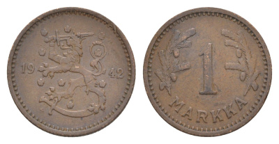 Финляндия 1 марка 1942 KM 30a бронза 4647-419