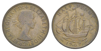 Великобритания 1/2 пенни 1967 Елизавета II (1952-2022) KM?896, Spink?4158 бронза 4641-956