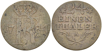 ПРУССИЯ 1/24 ТАЛЕРА 1784 A, ФРИДРИХ II (1740-1786), ВЕС 1,82 ГР., МОНДВОР БЕРЛИН KM 296, Olding 140 серебро 1517-1132